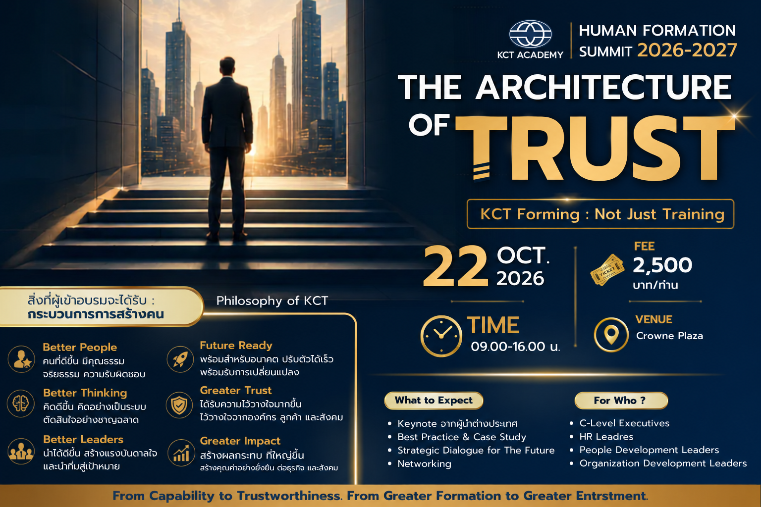 โปสเตอร์ THE ARCHITECTURE OF TRUST Human Formation Summit 2026–2027 วันที่ 22 ตุลาคม 2569 โดย KCT Academy
